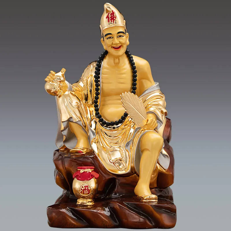 Tượng Ji Gong bằng đồng nhiều màu mạ vàng 16 inch