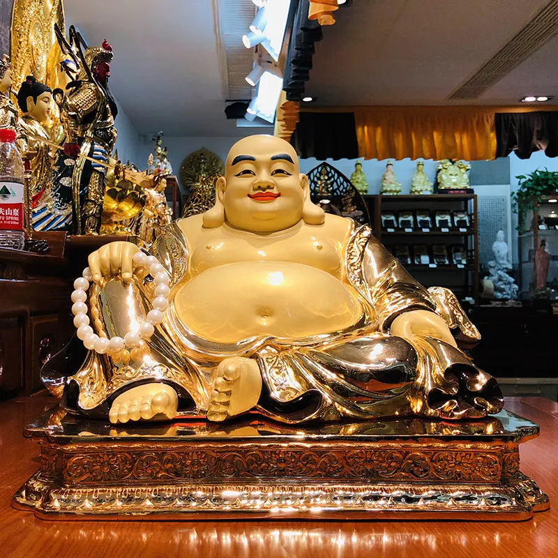 Tượng Phật Di Lặc bằng đồng mạ vàng 42CM